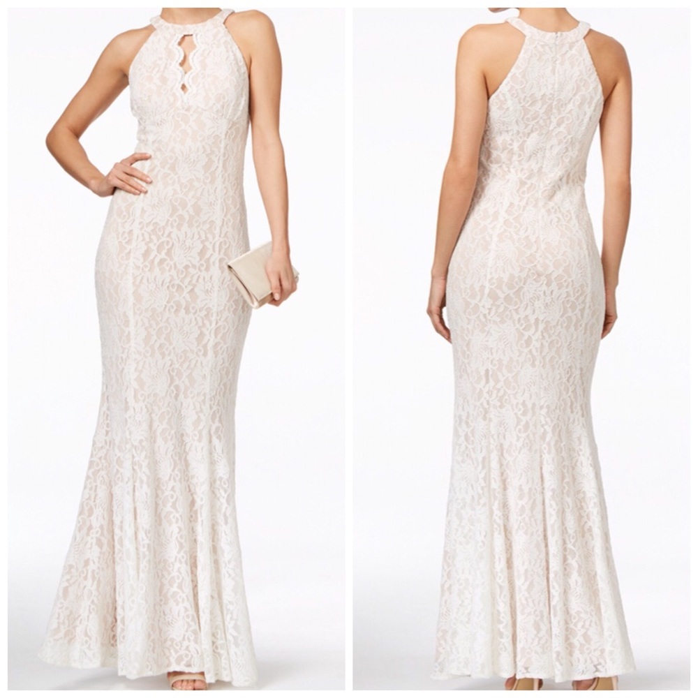 Champagne lace cocktail dress